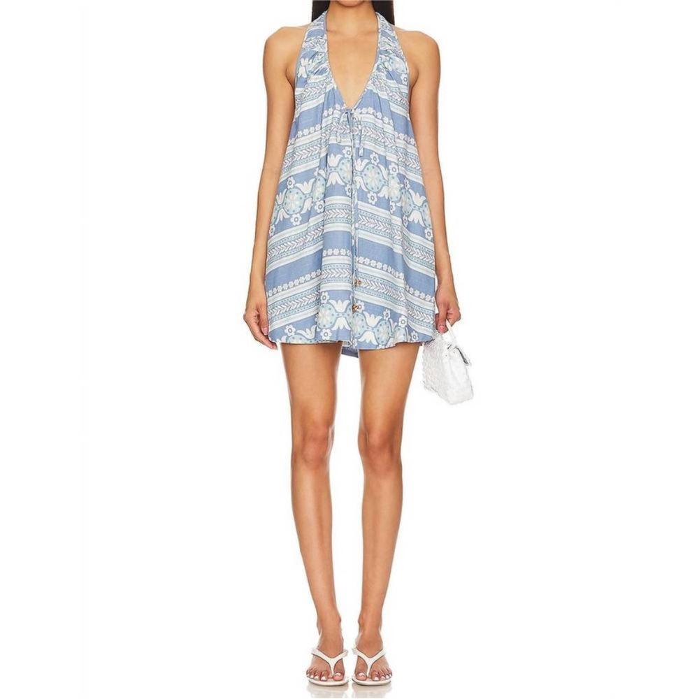 New Free People Fisher Mini Dress in Blue